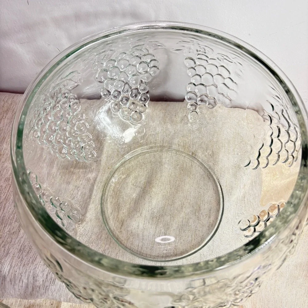 Indiana Glass Punch Bowl Set 26 Piece Grape Embossed Crystal Glass Cups Ladle